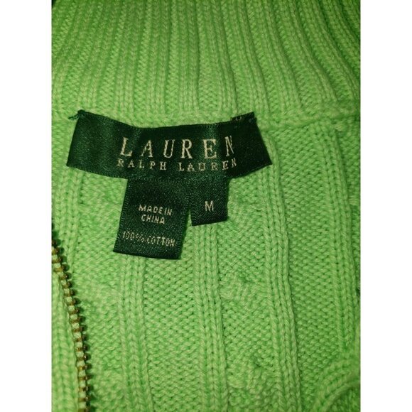 SOLD LAUREN RALPH LAUREN Mock Cardigan Sweater Full Zip Green Medium - Picture 3 of 6